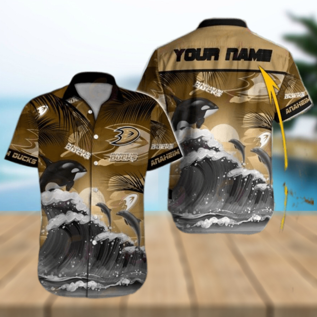 NHL Anaheim Ducks Special Hawaiian Design With Dolphins And Waves Button Shirt - Limotees