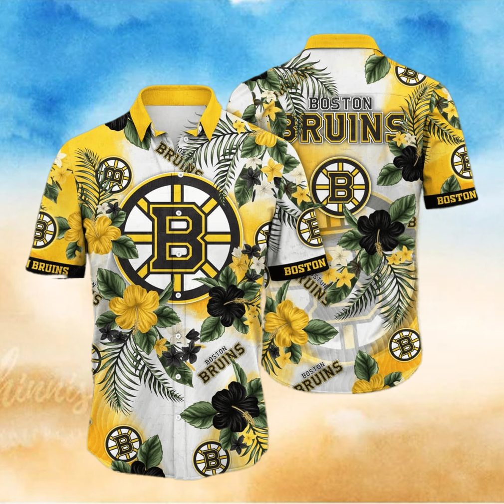 NHL Boston Bruins Hawaiian Shirt Hibiscus Flowers Pattern Beach Gift For Friend - Limotees