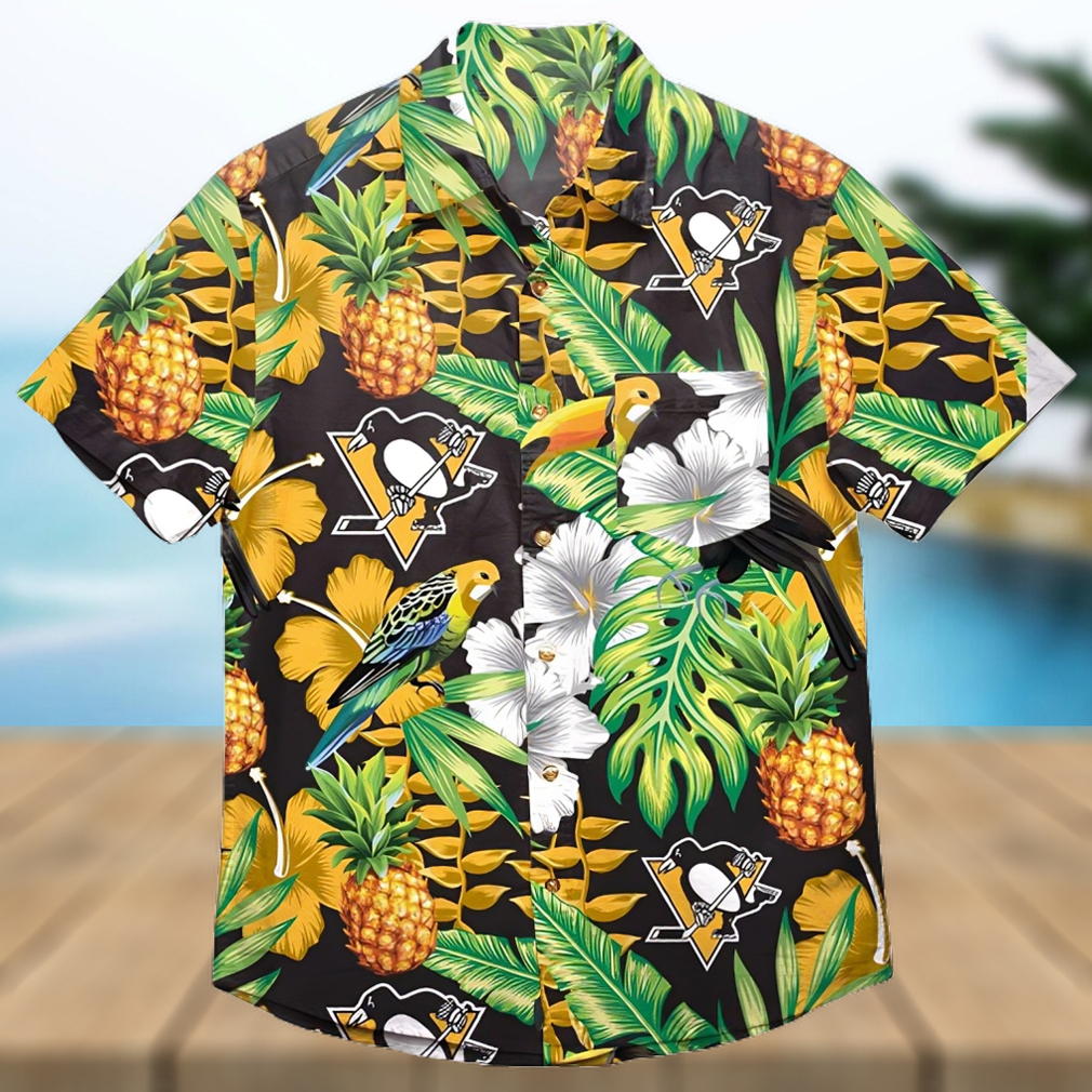 NHL Boston Bruins Mens Floral Tropical Button Up Shirtfloral Tropical Button Up Shirt - Limotees