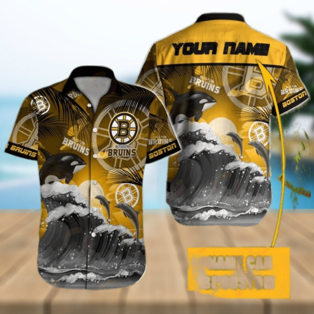 NHL Boston Bruins Special Hawaiian Design With Dolphins And Waves Button Shirt - Limotees