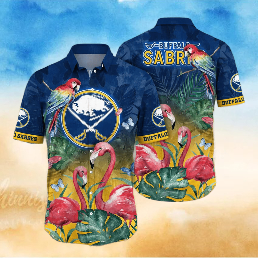 NHL Buffalo Sabres Hawaiian Shirt Pink Flamingo And Palm Leaves - Limotees