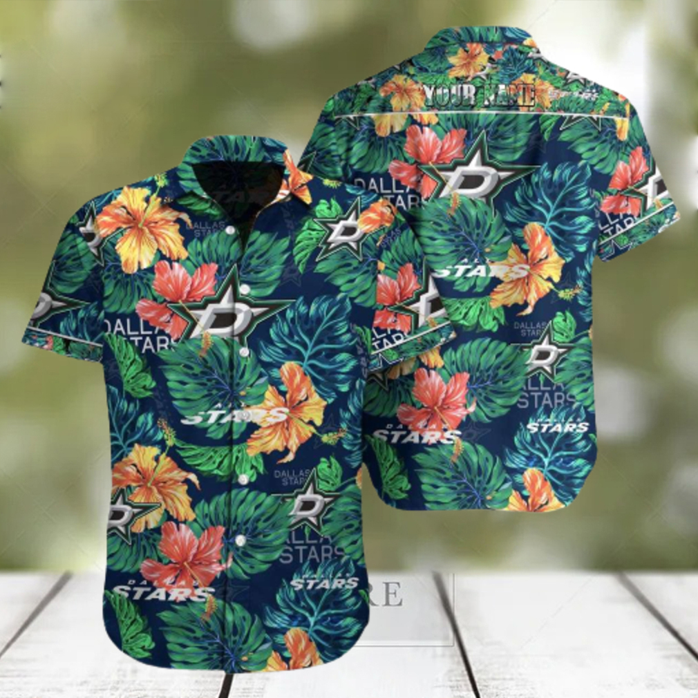 NHL Dallas Stars Tropical Floral Custom Name Hawaiian Shirt - Limotees