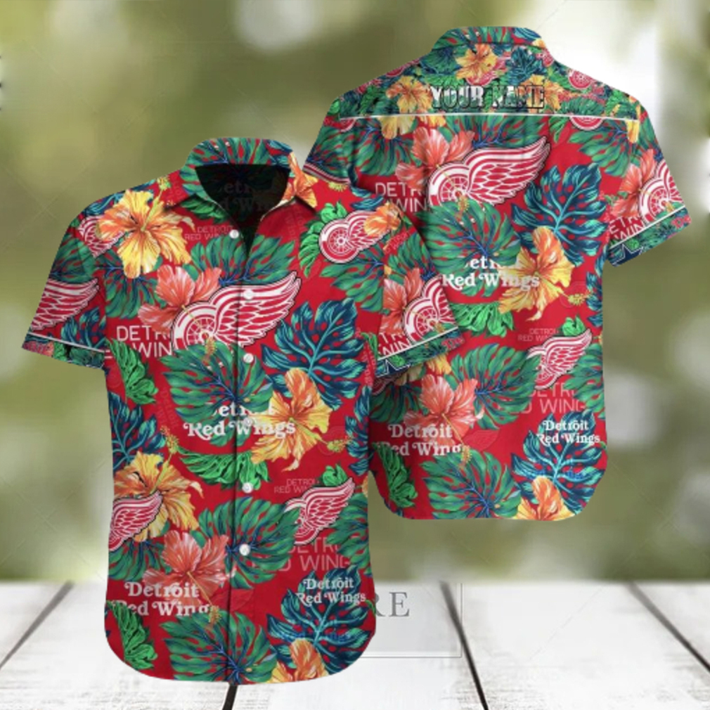 NHL Detroit Red Wings Tropical Floral Custom Name Hawaiian Shirt - Limotees