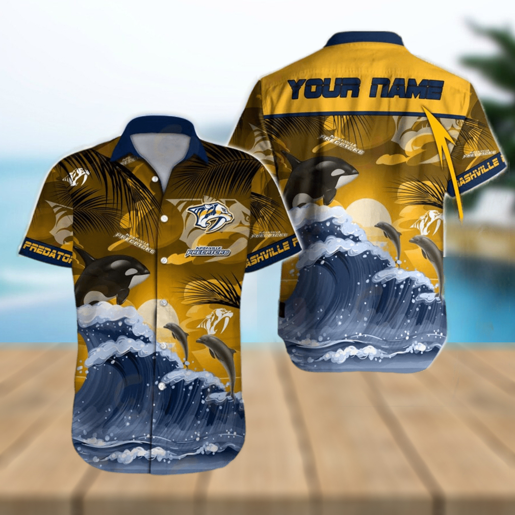 NHL Nashville Predators Special Hawaiian Design With Dolphins And Waves Button Shirt - Limotees