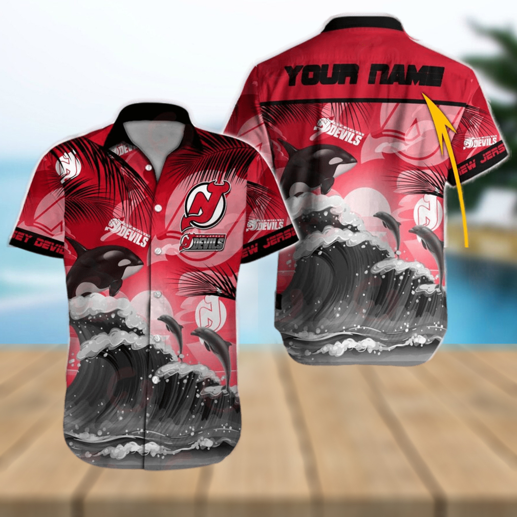 NHL New Jersey Devils Special Hawaiian Design With Dolphins And Waves Button Shirt - Limotees