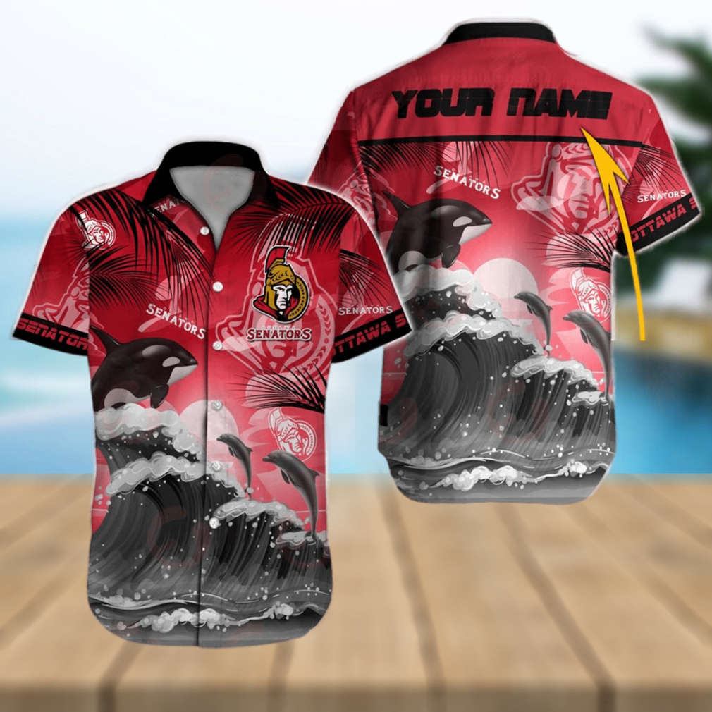 NHL Ottawa Senators Special Hawaiian Design With Dolphins And Waves Button Shirt - Limotees