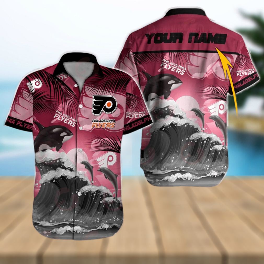 NHL Philadelphia Flyers Special Hawaiian Design With Dolphins And Waves Button Shirt - Limotees