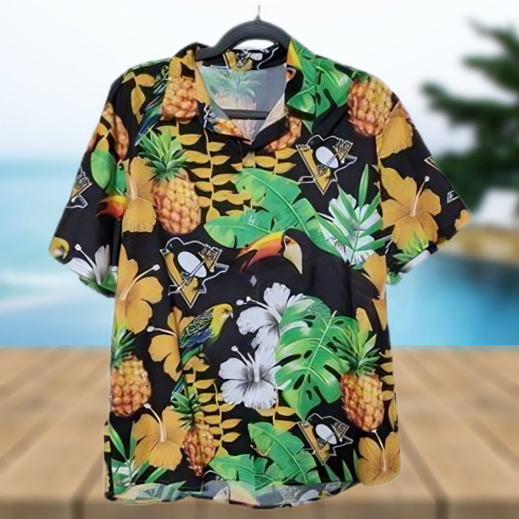 NHL Shirts Pittsburgh Penguins Nhl Button Up Floral Hawaiian Shirt - Limotees