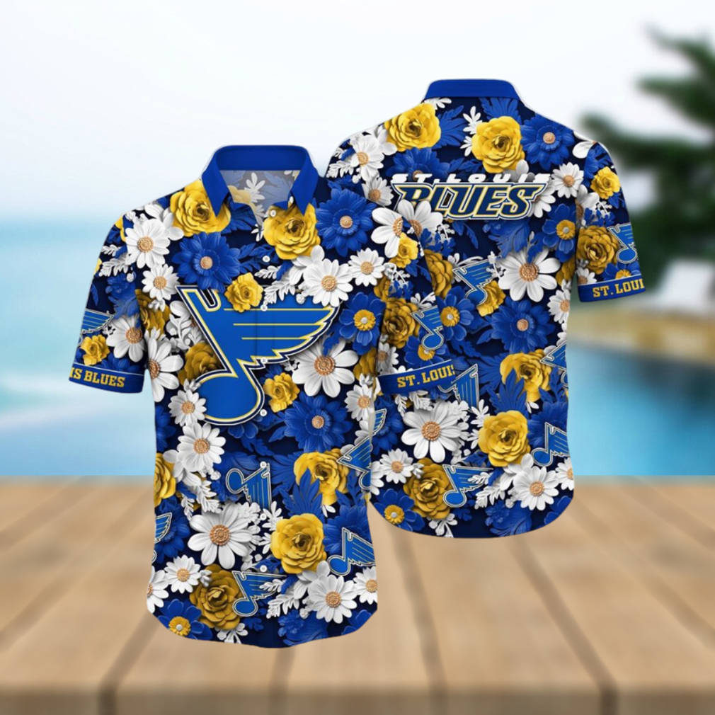 NHL St. Louis Blues Hawaiian Shirt Tropical Begonia Flower Pattern Summer Hawaiian Shirt - Limotees