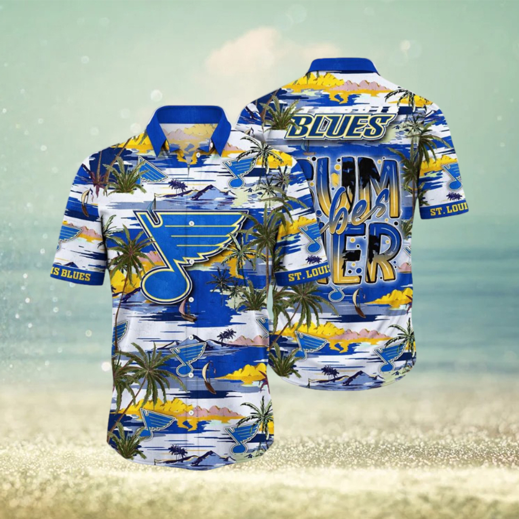 NHL St. Louis Blues Hawaiian Shirt Tropical Desert Island Motif Summer Hawaiian Shirt - Limotees