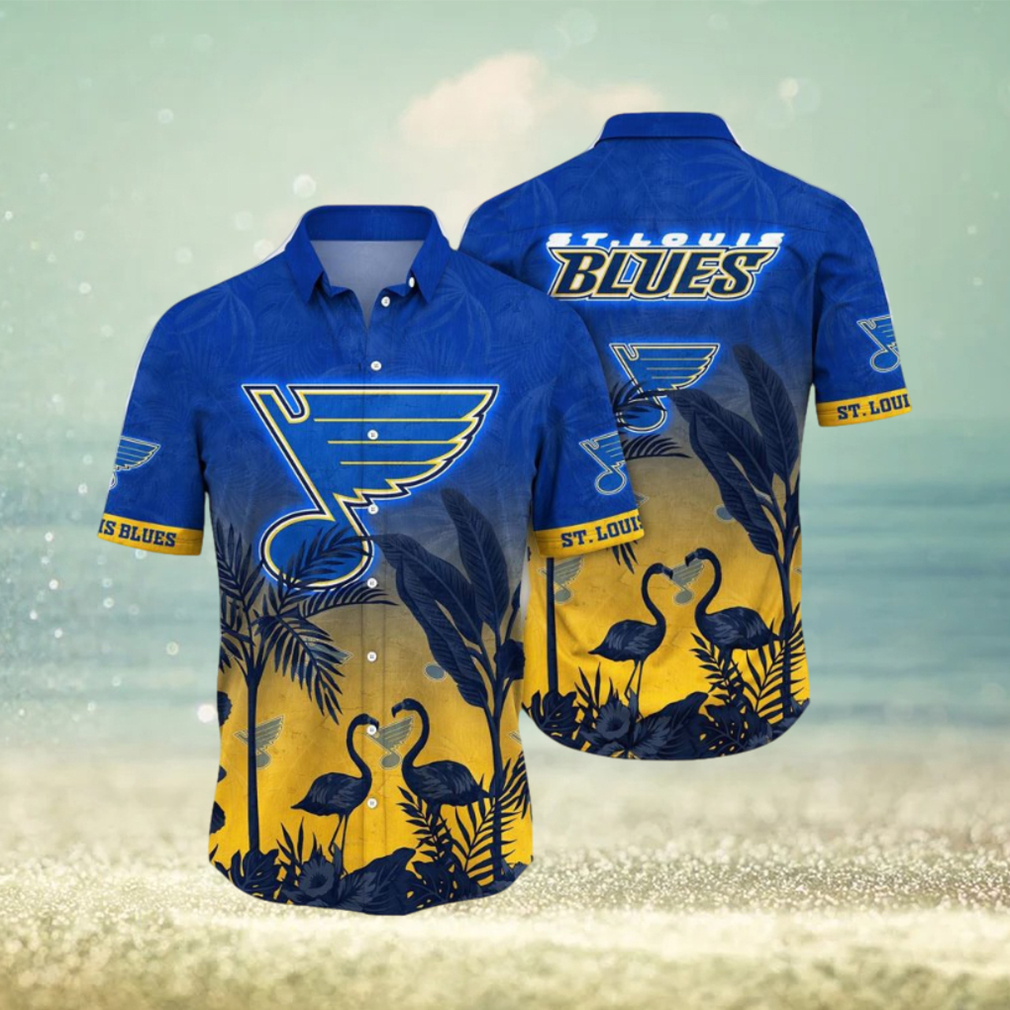 NHL St. Louis Blues Hawaiian Shirt Tropical Flamingo Pattern Summer Hawaiian Shirt - Limotees