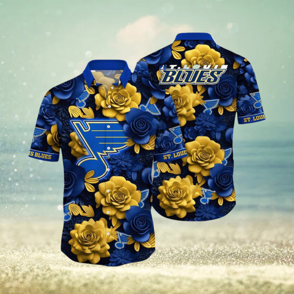 NHL St. Louis Blues Hawaiian Shirt Tropical Rose Pattern Summer Hawaiian Shirt - Limotees