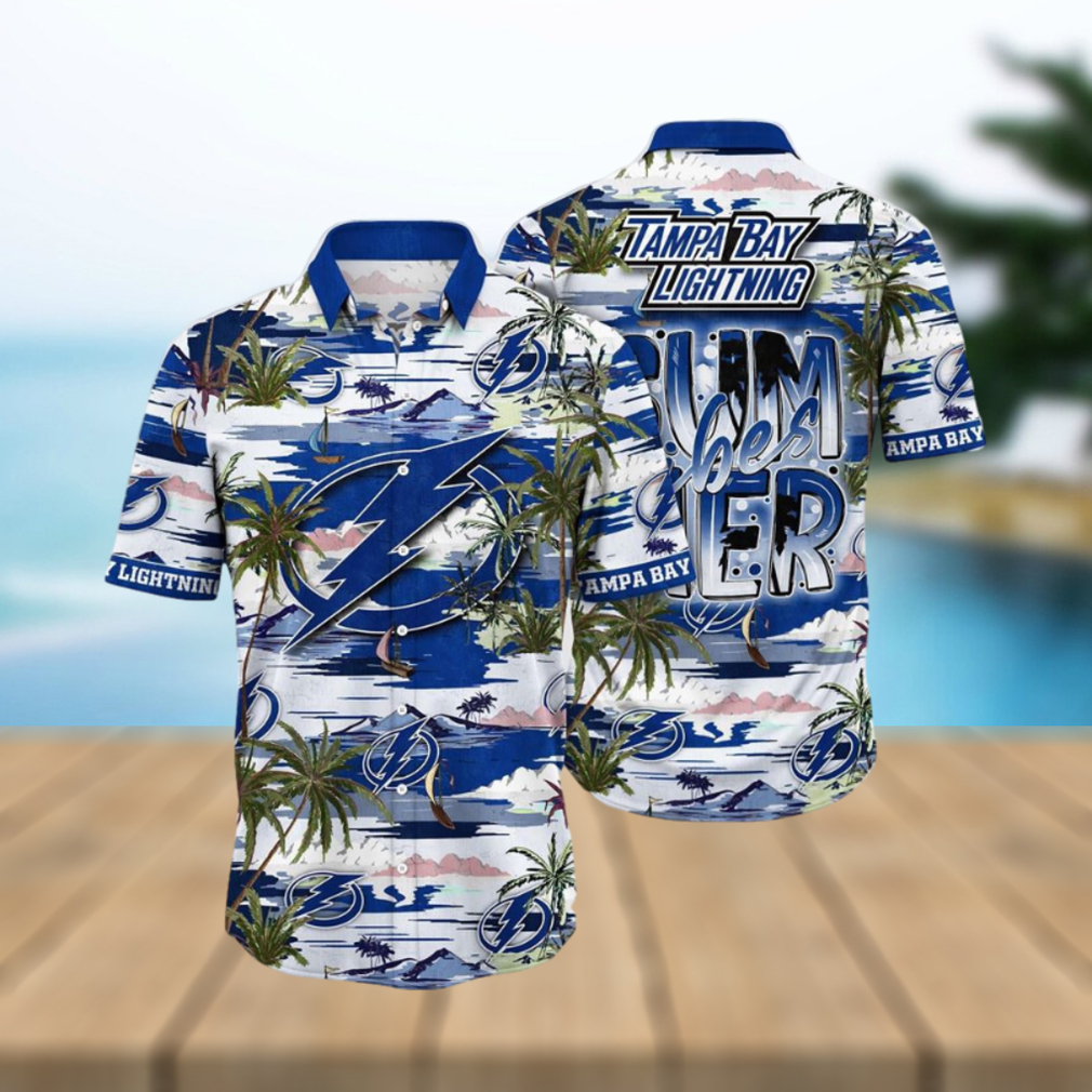 NHL Tampa Bay Lightning Hawaiian Shirt Tropical Desert Island Motif Summer Hawaiian Shirt - Limotees