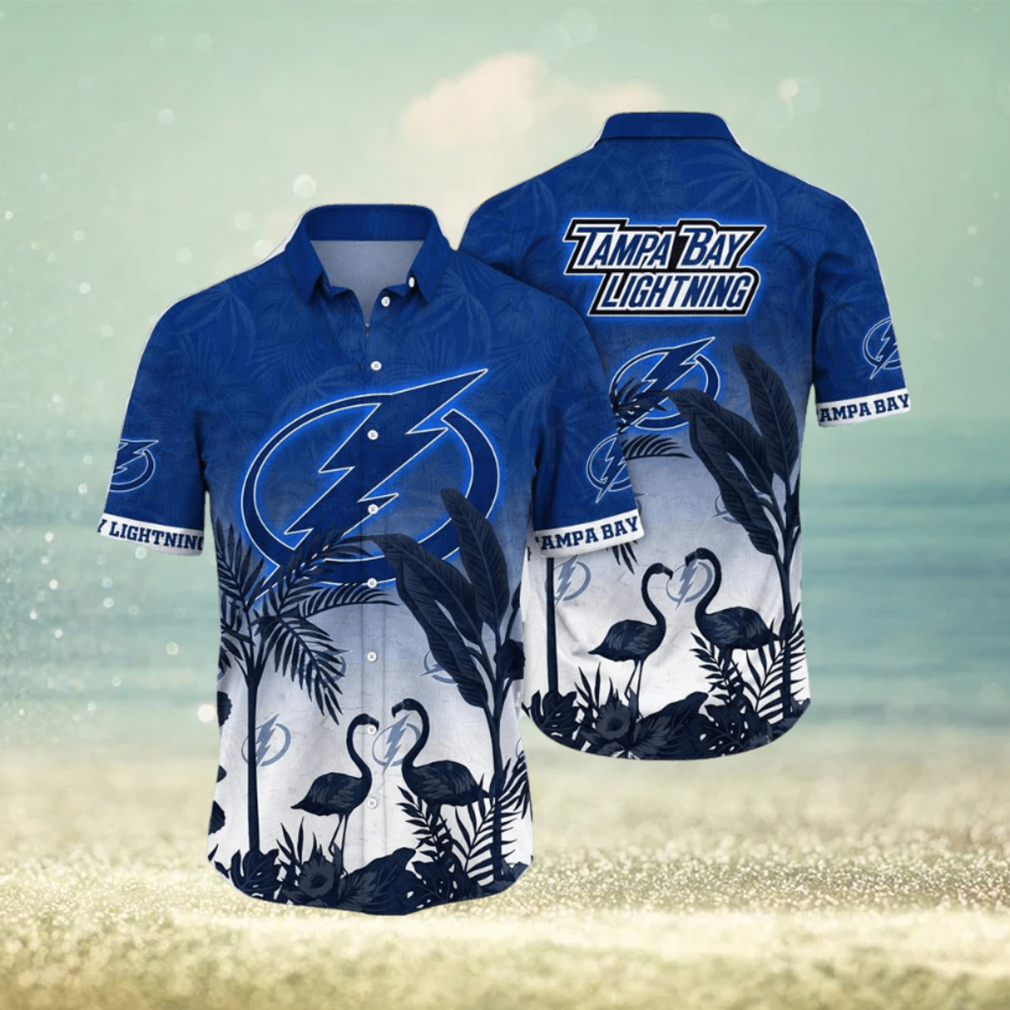 NHL Tampa Bay Lightning Hawaiian Shirt Tropical Flamingo Pattern Summer Hawaiian Shirt - Limotees