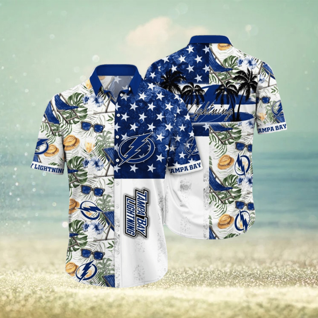 NHL Tampa Bay Lightning Hawaiian Shirt Tropical Hat And Glasses Pattern Summer Hawaiian Shirt - Limotees