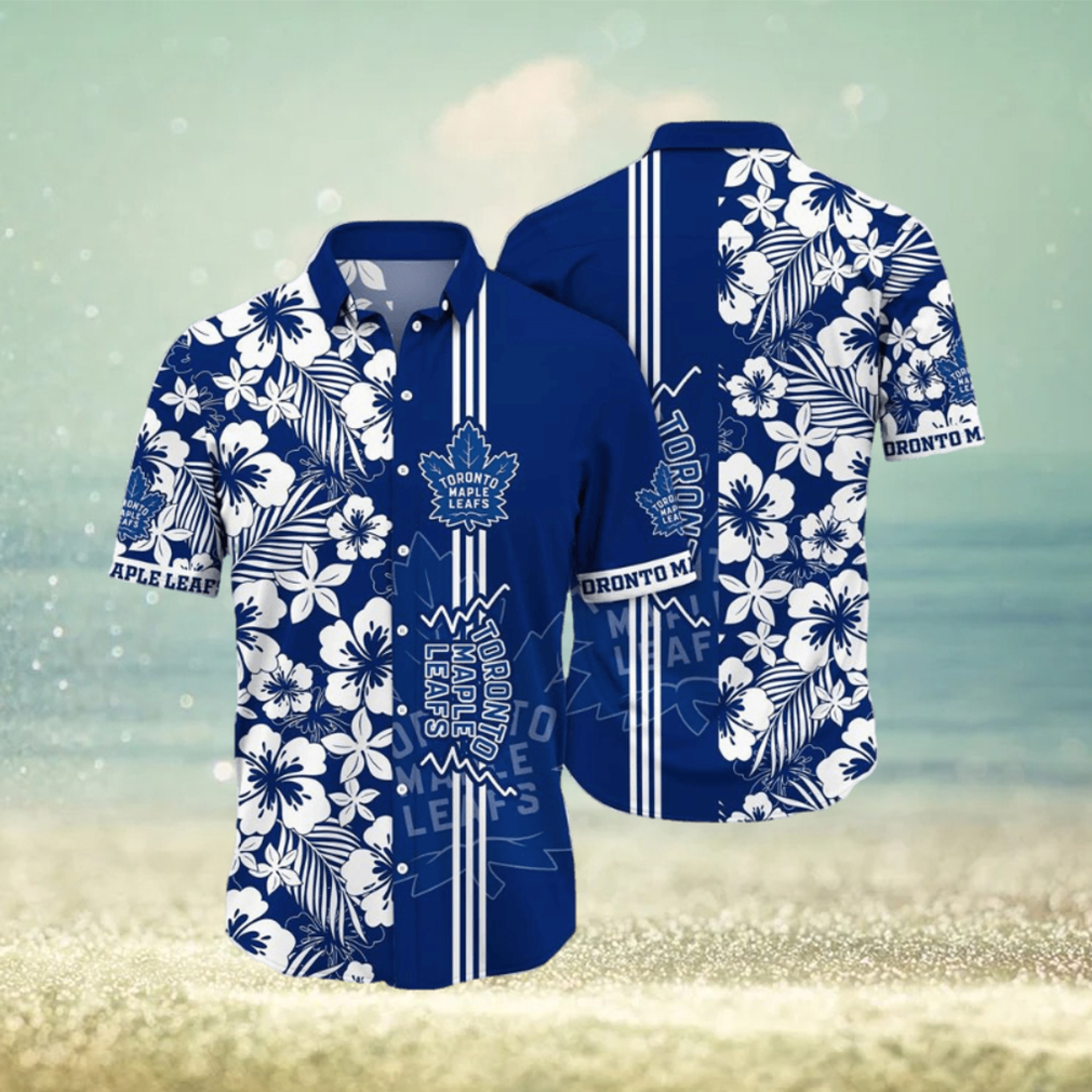 NHL Toronto Maple Leafs Hawaiian Shirt Tropical Apricot Blossom Pattern Summer Hawaiian Shirt - Limotees