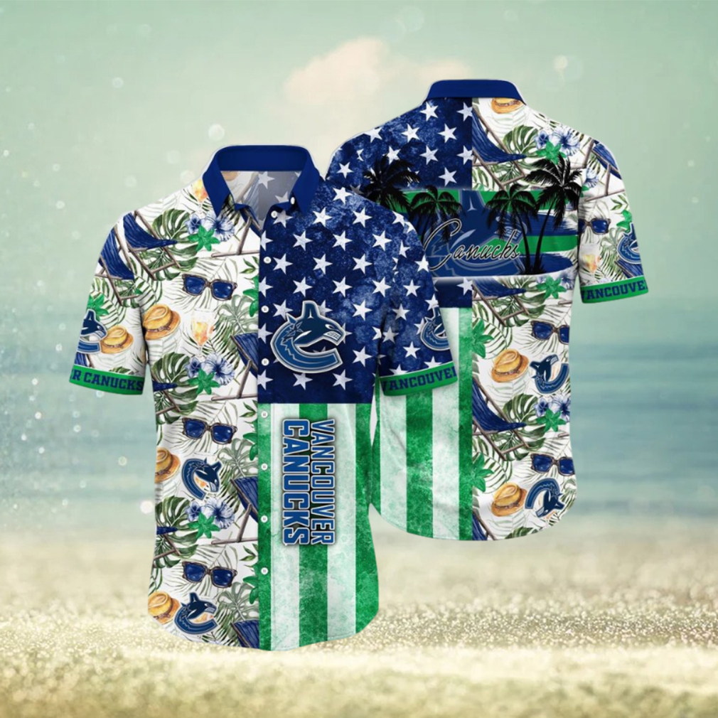 NHL Vancouver Canucks Hawaiian Shirt Tropical Hat And Glasses Pattern Summer Hawaiian Shirt - Limotees