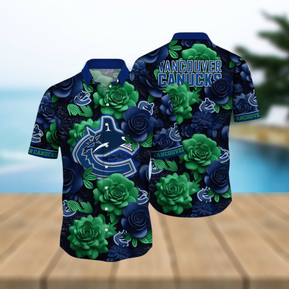 NHL Vancouver Canucks Hawaiian Shirt Tropical Rose Pattern Summer Hawaiian Shirt - Limotees