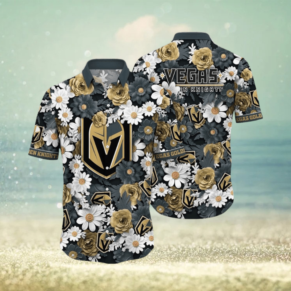 NHL Vegas Golden Knights Hawaiian Shirt Tropical Begonia Flower Pattern Summer Hawaiian Shirt - Limotees