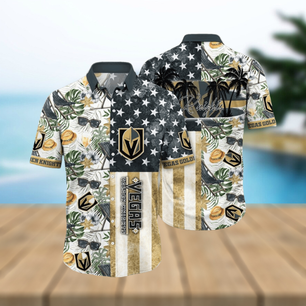 NHL Vegas Golden Knights Hawaiian Shirt Tropical Hat And Glasses Pattern Summer Hawaiian Shirt - Limotees