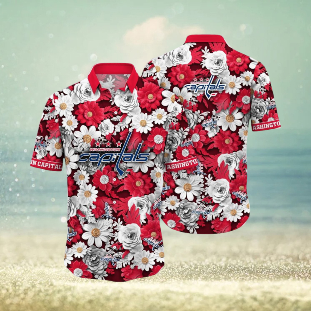 NHL Washington Capitals Hawaiian Shirt Tropical Begonia Flower Pattern Summer Hawaiian Shirt - Limotees