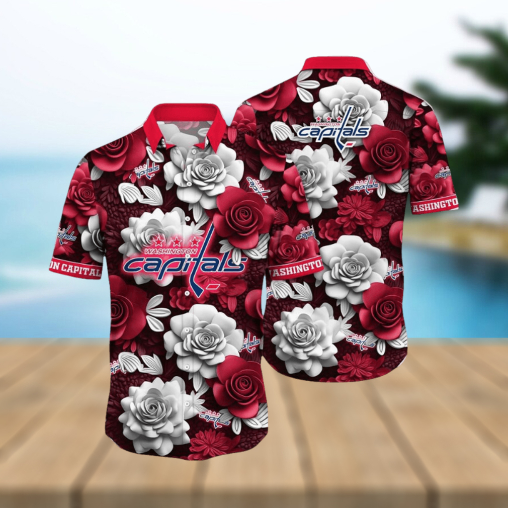 NHL Washington Capitals Hawaiian Shirt Tropical Rose Pattern Summer Hawaiian Shirt - Limotees