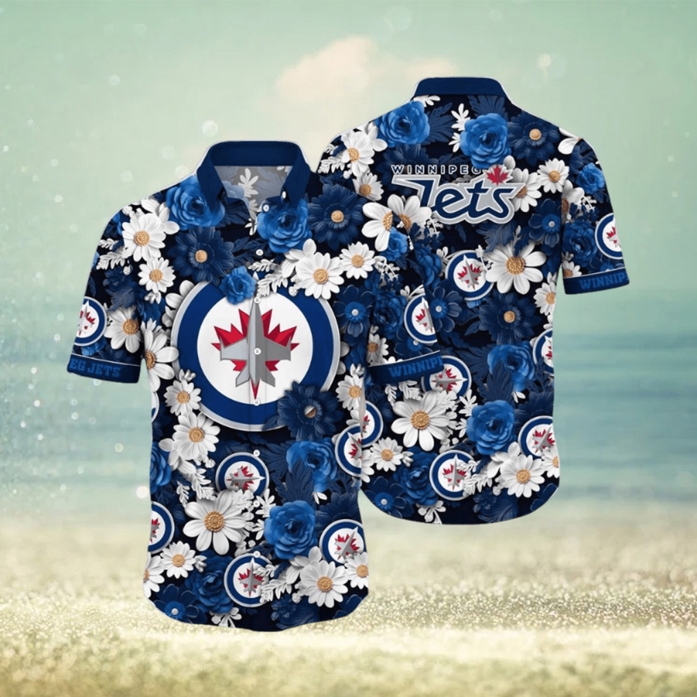 NHL Winnipeg Jets Hawaiian Shirt Tropical Begonia Flower Pattern Summer Hawaiian Shirt - Limotees