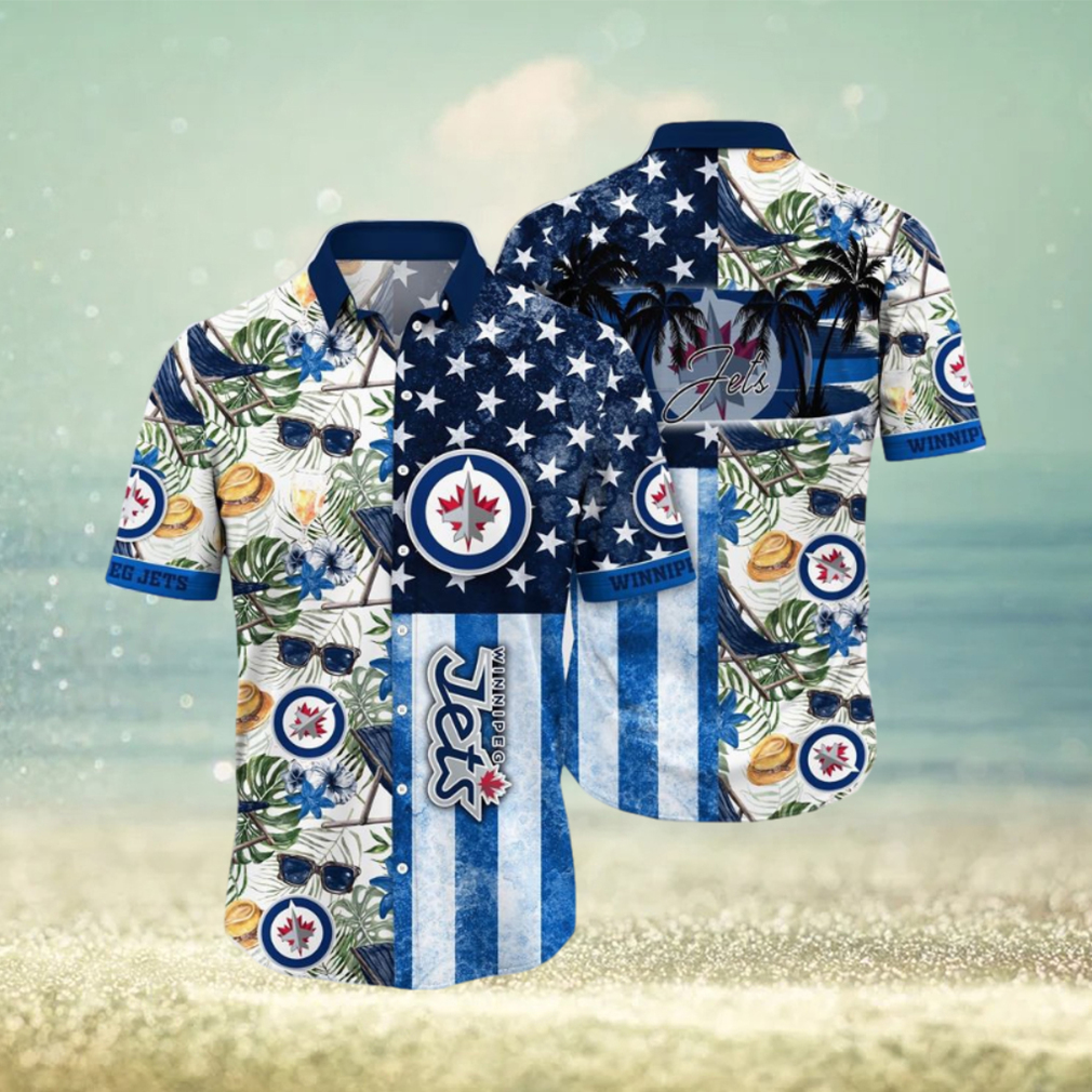 NHL Winnipeg Jets Hawaiian Shirt Tropical Hat And Glasses Pattern Summer Hawaiian Shirt - Limotees