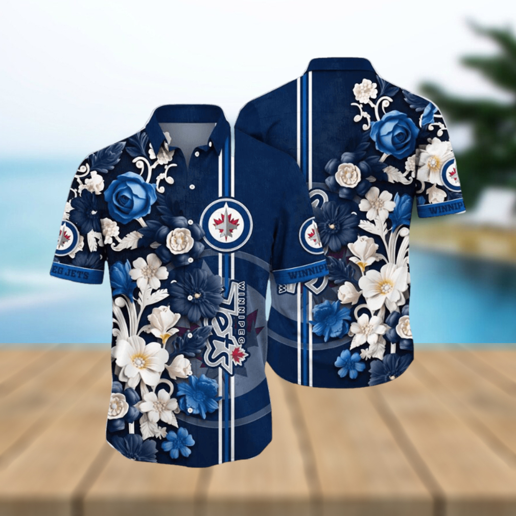 NHL Winnipeg Jets Hawaiian Shirt Tropical Hepatica Floral Pattern Summer Hawaiian Shirt - Limotees