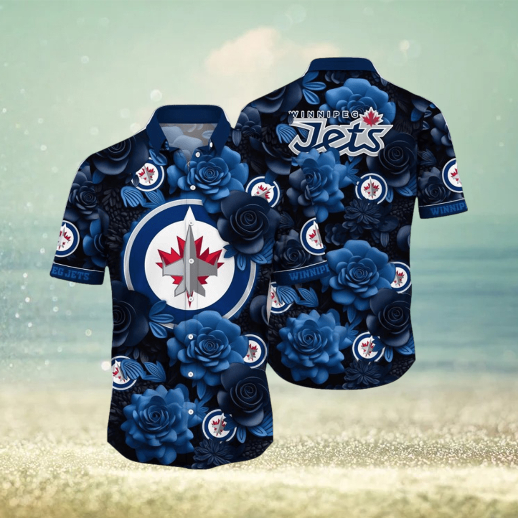 NHL Winnipeg Jets Hawaiian Shirt Tropical Rose Pattern Summer Hawaiian Shirt - Limotees