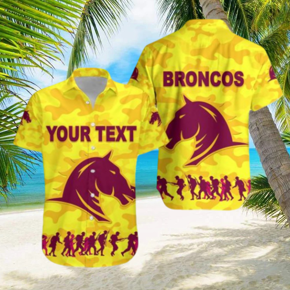 NRL Brisbane Broncos ANZAC Day Camouflage Custom Text Hawaiian Shirt - Limotees