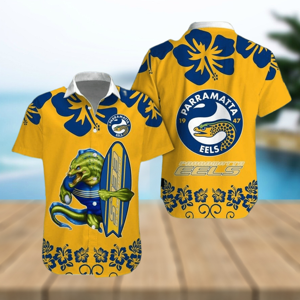 NRL Logo Parramatta Eels Big Hibiscus Hawaiian Shirt And Short Gift For Fans - Limotees