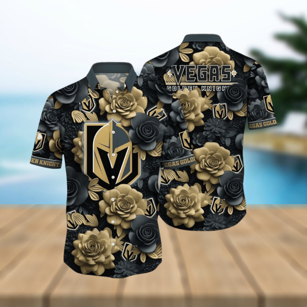 Nhl Vegas Golden Knights Hawaiian Shirt Tropical Rose Pattern Summer Hawaiian Shirt - Limotees