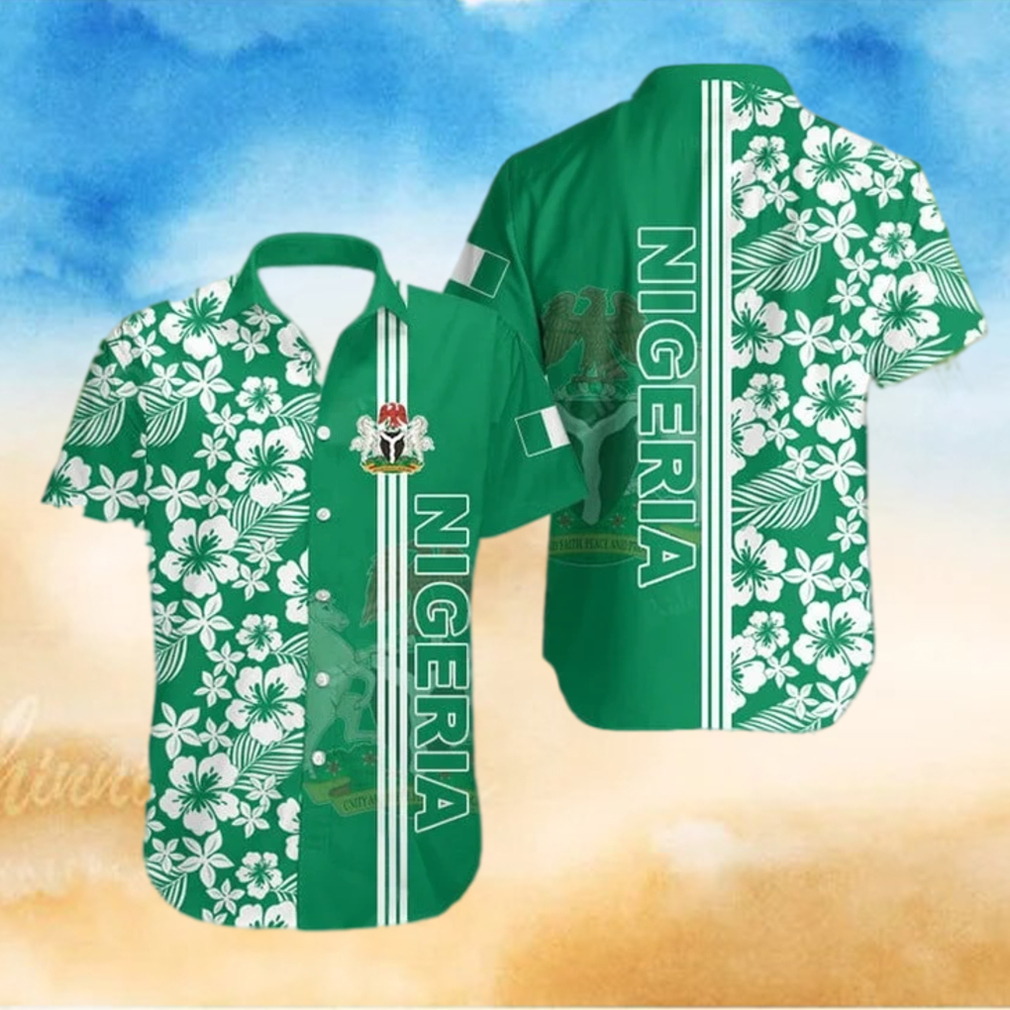 Nigeria Coat Of Arms Hibiscus Pattern Hawaiian Shirt - Limotees