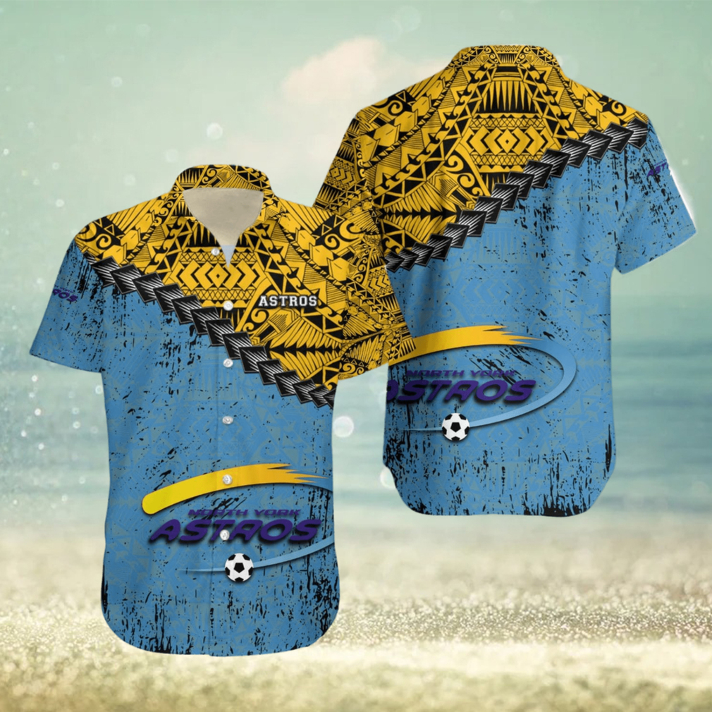 North York Astros Ca Soccer Grunge Polynesian Tattoo Pattern Hawaiian Shirt For Fans - Limotees