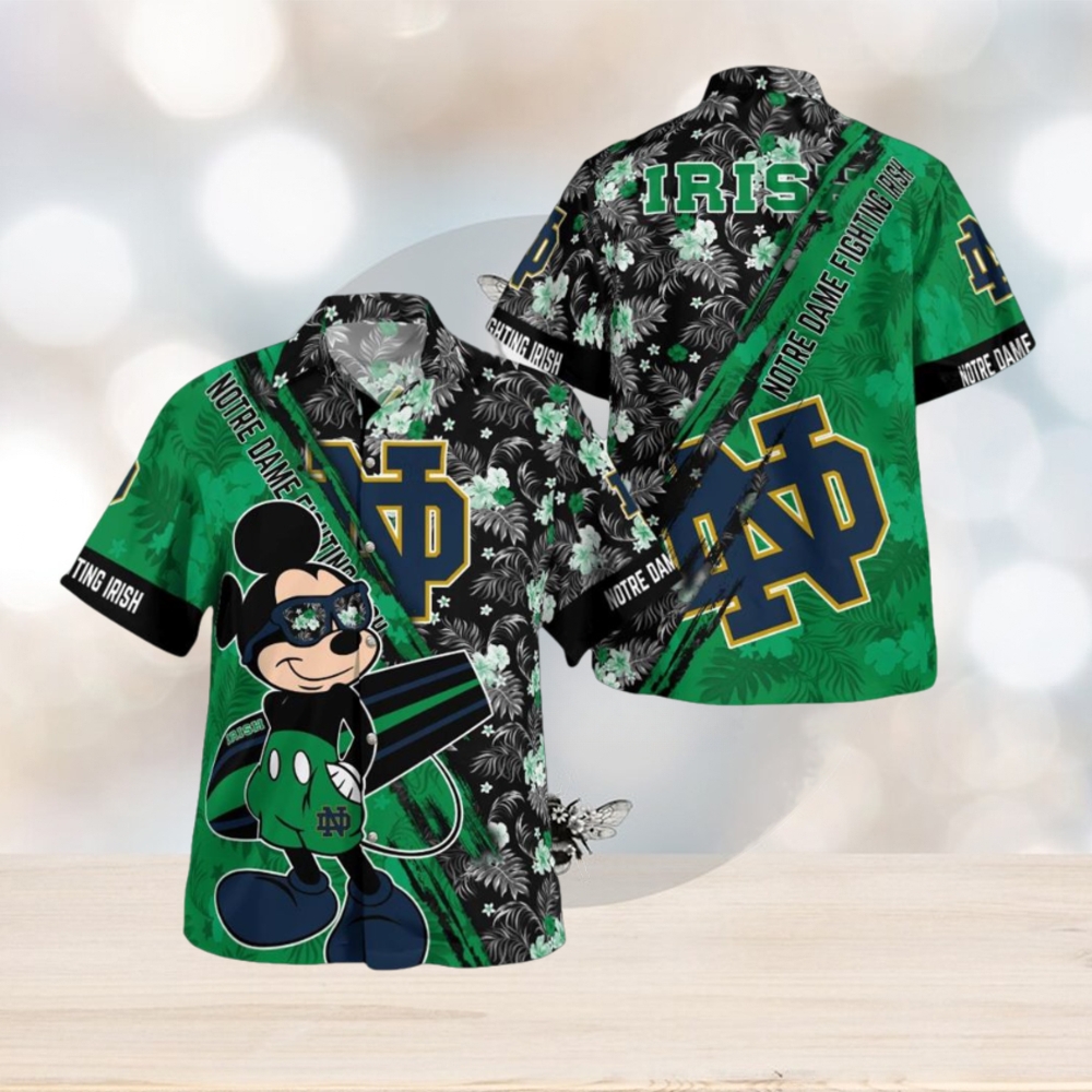 Notre Dame Fighting Irish Mickey Mouse Floral Short Sleeve Hawaii Shirt - Limotees