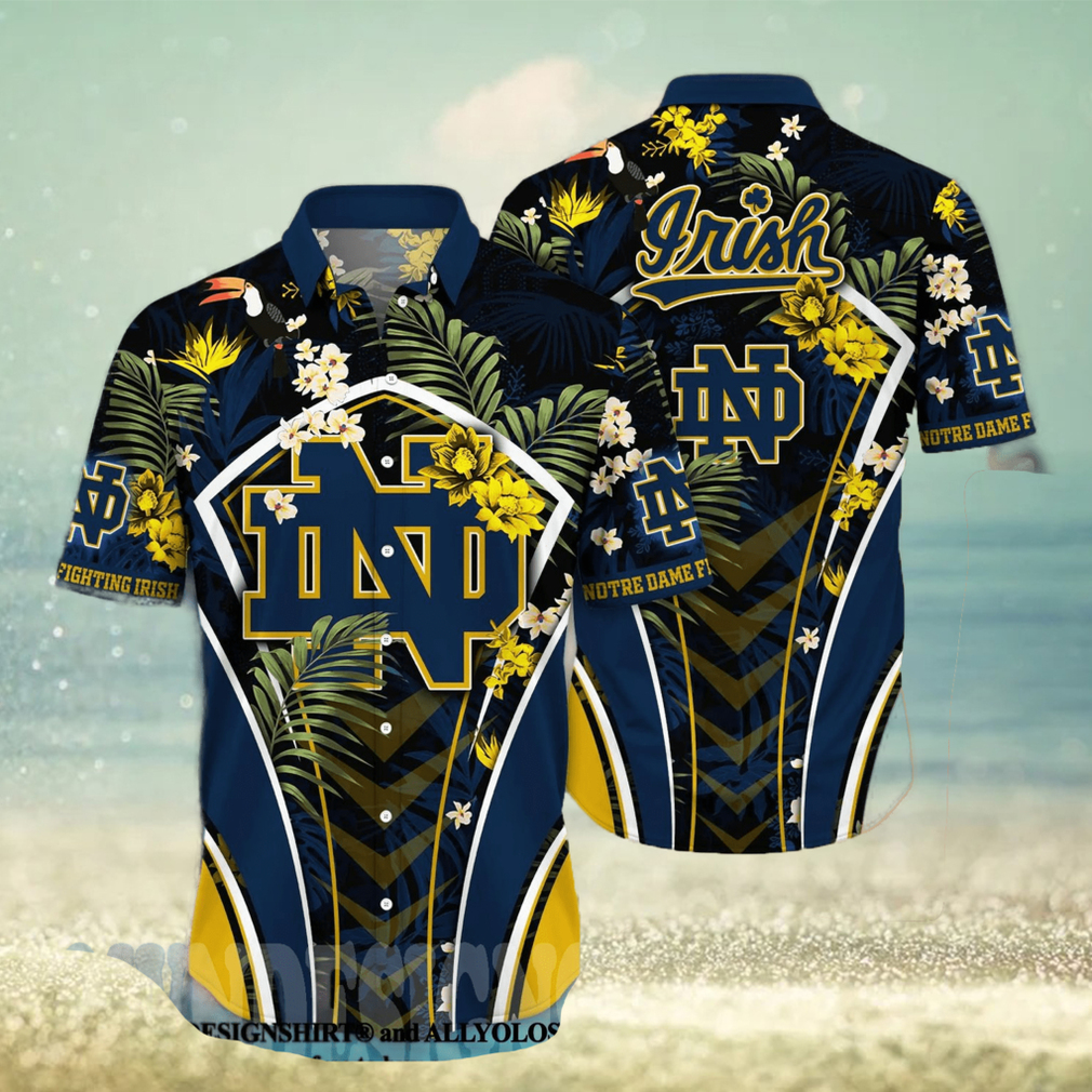 Notre Dame Fighting Irish NCAA Floral 3D Full Print Hawaiian Shirt - Limotees