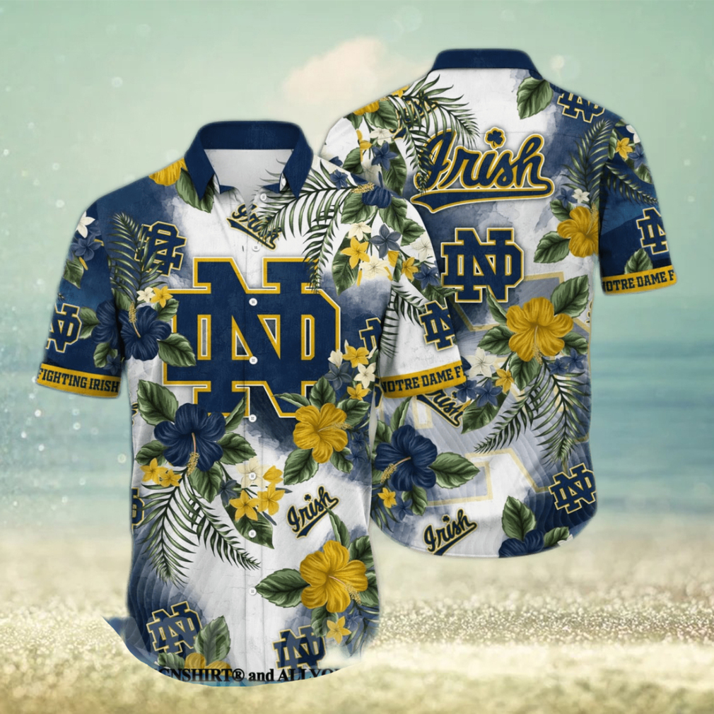 Notre Dame Fighting Irish NCAA Flower Full Print 3D Hawaiian Shirt - Limotees