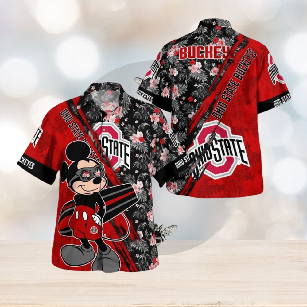 Ohio State Buckeyes Mickey Mouse Floral Short Sleeve Hawaii Shirt - Limotees