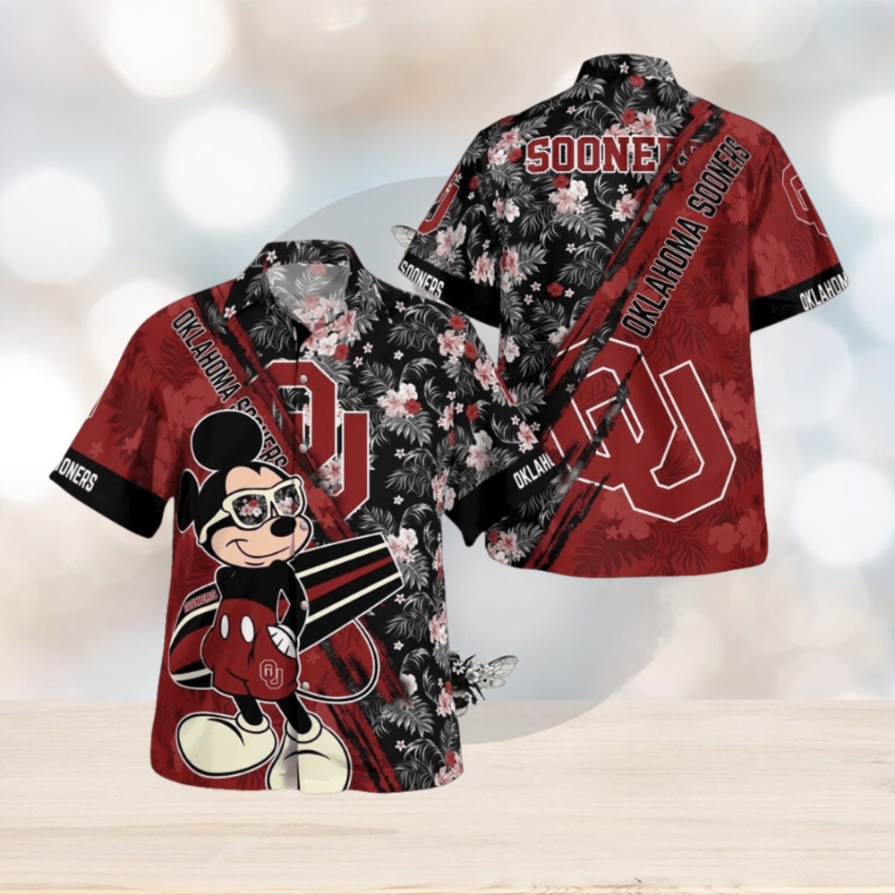 Oklahoma Sooners Mickey Mouse Floral Short Sleeve Hawaii Shirt - Limotees