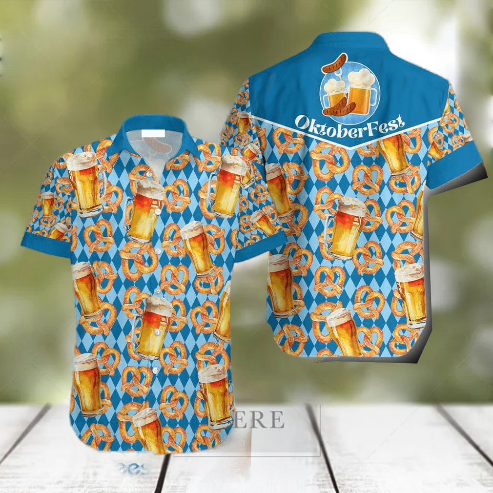 Oktoberfest Beer Pretzels Blue Checkered Hawaiian Shirt - Limotees