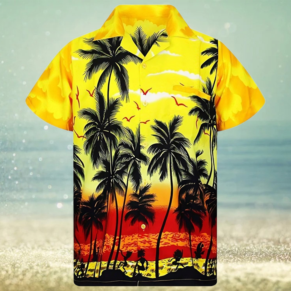 Palm tree yellow high quality unisex hawaiian shirt - Limotees