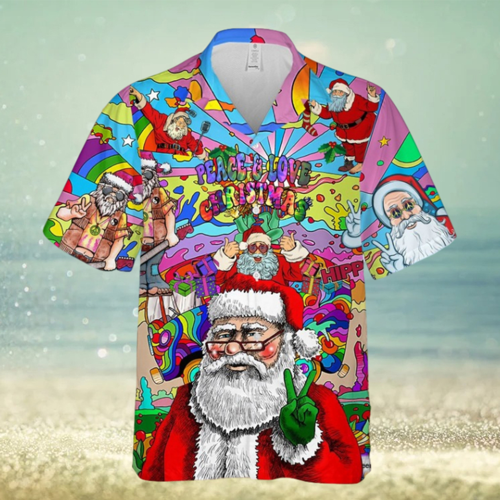 Peace Love Santa Clause Hippie Pattern Hawaiian Shirt - Limotees