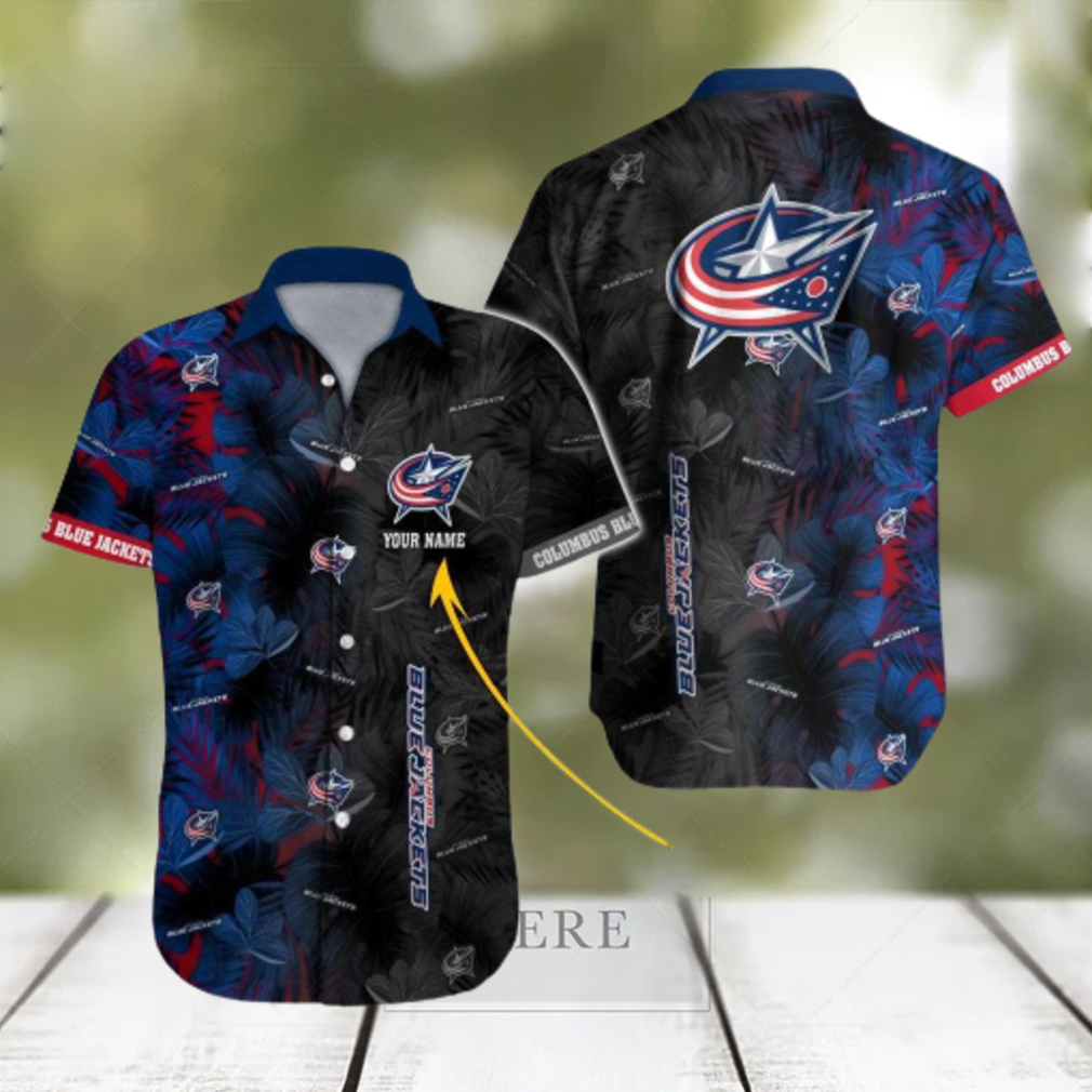 Personalized NHL Columbus Blue Jackets Palm Leafs Hawaiian Button Up Shirt - Limotees