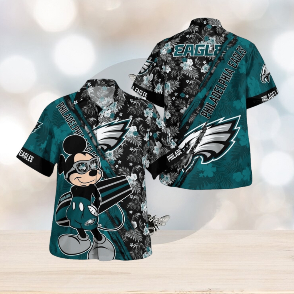 Philadelphia Eagles Mickey Mouse Floral Short Sleeve Hawaii Shirt - Limotees