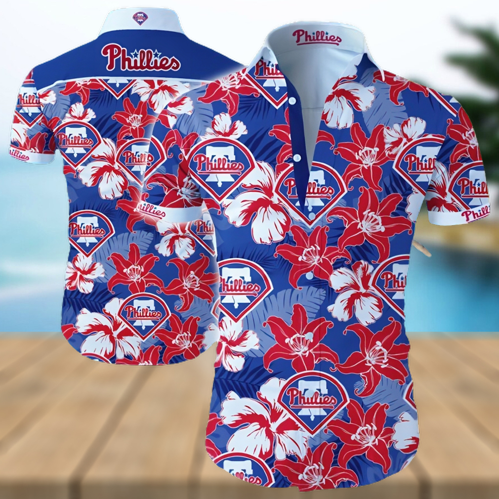 Philadelphia Phillies Logo Red Flower Hawaiian Summer Beach Shirt Full Print - Limotees