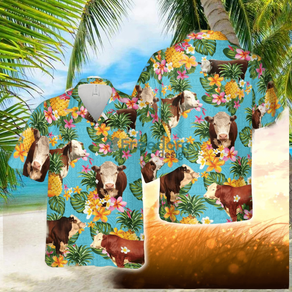 Pineapple Hawaiian Theme For Hereford Cattle Lovers All 3D Printed Hawaiian Shirt - Limotees