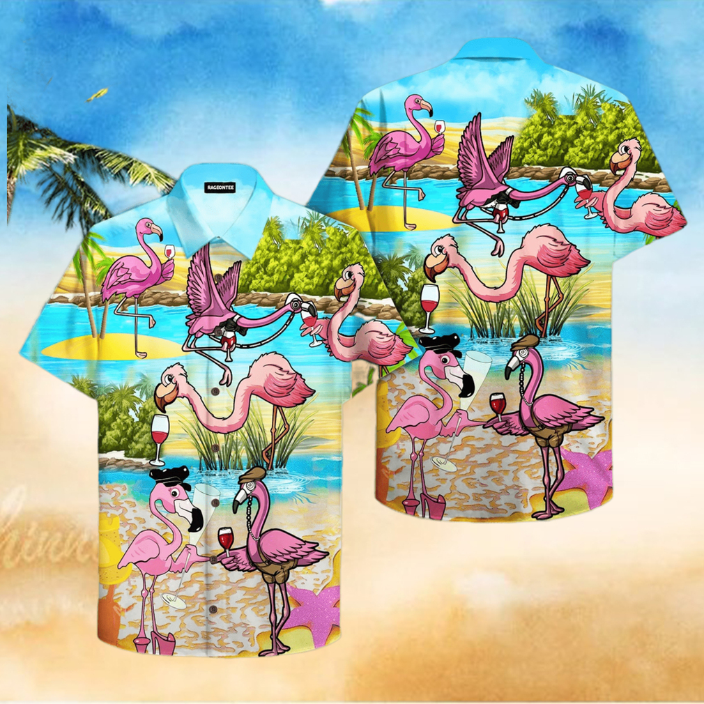 Pink Flamingo Drink Wine Party Hawaiian Shirt - Limotees