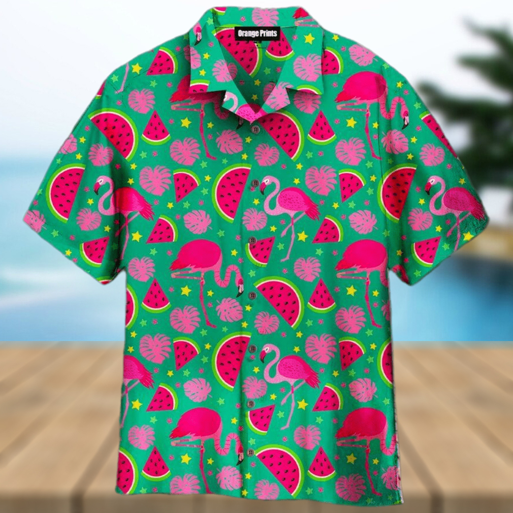 Pink Flamingos And Watermelon Aloha 3D Hawaiian Shirt Gift For Men And Women - Limotees