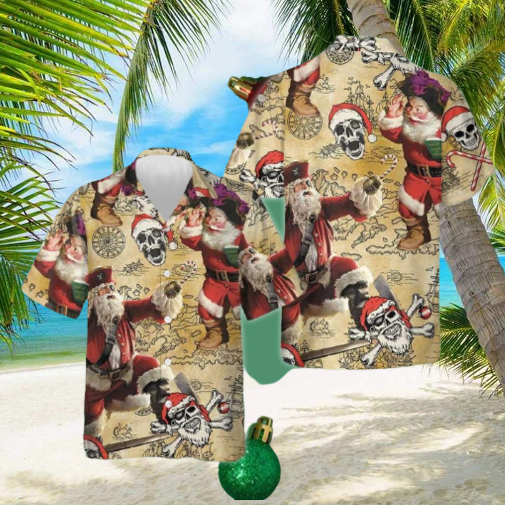 Pirate Santa Claus Hawaiian Shirt Funny Santa Retro Button Up Shirt Gifts For Christmas - Limotees